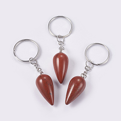Red Jasper Natural Red Jasper Keychain, with Iron Key Rings, Platinum, teardrop, 80.5mm, Pendant: 33.5x15.5mm