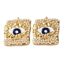 Настоящее золото 18K 304 нержавеющей стальной эмали подвески, Очарование глаз, с пластмассовой жемчужиной abs, вакуумное покрытие pvd, реальный 18 k позолоченный, 41.5x38.5x4 мм, отверстие : 1.8 мм