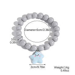 Star Resin Charm Round Acrylic Beaded Stretch Bracelets for Kid, Light Grey, Star, Inner Diameter: 2.36 inch(6cm)