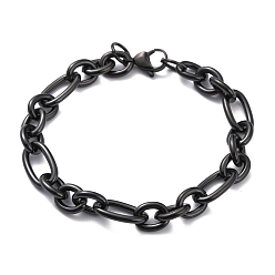 Черный 304 из нержавеющей стали Figaro цепи браслеты, ионное покрытие (ip), с карабин-лобстерами , электрофорез черный, 8-1/8 дюйм (20.5 см)