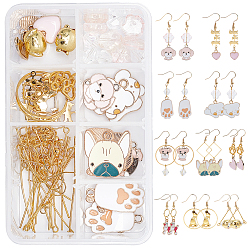 Mixed Color DIY Dog Themed Earring Making Kits, Including Alloy Enamel Pendants, Glass Beads, Brass Linking Rings & Pendant & Earring Hooks, Iron Jump Rings & Pins, Mixed Color