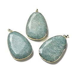 Amazonite Natural Amazonite Pendants, Faceted Teardrop Charms, with Rack Plating Golden Plated Brass Edge, 50.5~51x32~32.5x7.5~8mm, Hole: 4x6mm