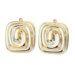 Позолоченный и Цвет Нержавейки Два тона 304 из нержавеющей стали подвески, спиральный квадратный кулон, вакуумное покрытие pvd, долговечный, настоящее золото и нержавеющая сталь, 29x24x5 мм, отверстие : 1.8 мм