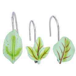 Dark Sea Green 12Pcs Leaf Resin Shower Curtain Hook, with Iron Hook, Dark Sea Green, 63.5x30.48mm