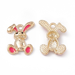 Deep Pink Alloy Enamel Pendants, Light Gold, Rabbit Charm, Deep Pink, 20x14x3mm, Hole: 2mm
