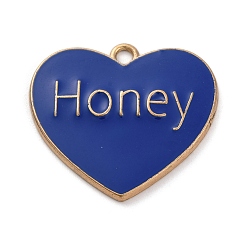 Сердце Подвески из эмали и сплава, золотые, слово мед, сердце, 27x30x2.5 мм, отверстие : 2.5 мм