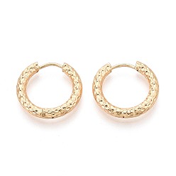 Настоящее золото 18K Серьги из 304 нержавеющей стали, текстурированное кольцо, реальный 18 k позолоченный, 18.5x20x3~3.5 мм