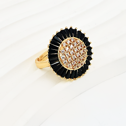 Круглые Открытые манжеты из латуни с микропаве и цирконием для женщин, реальный 18 k позолоченный, круглые, 16 mm ~ 20 mm