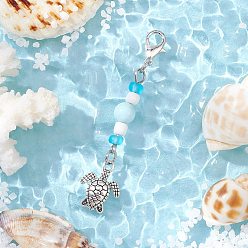 Turtle Подвеска с подвесками и стеклянными бусинами на морскую тематику, с карабин-лобстерами , черепаха, 59 мм, Кулон : 16x12x3 мм