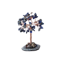 Ляпис-Лазурь Натуральные чипсы из лазурита дерево жизни украшения, Медная проволока, энергетический камень по фен-шуй, подарок для украшения домашнего рабочего стола, 90 мм