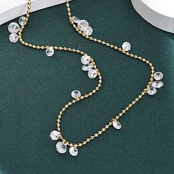 Прозрачный 304 ожерелья из нержавеющей стали с шариковой цепочкой, разноцветными кубическими цирконами, плоскими круглыми кисточками для женщин, золотые, прозрачные, 16.14 дюйм (41 см)