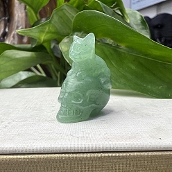 Зеленый Авантюрин Резной череп из натурального зеленого авантюрина с фигурками кошек, для домашнего офиса настольный орнамент фэн-шуй, 30~40 мм
