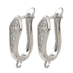 Платина Фурнитура для сережек из латуни с микропаве и кубическим цирконием в форме стрелы, без кадмия и без свинца, стойки покрытие, долговечный, защёлка с петлёй, платина, 23.5x13.5x5.5 мм, отверстие : 1.4 мм, штифты : 1 мм