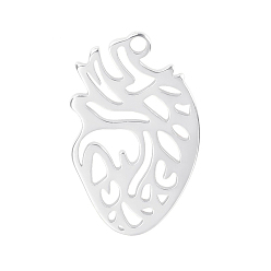 Stainless Steel Color 201 Stainless Steel Pendants, Hollow Realistic Heart Charm, Stainless Steel Color, 25x16mm, Hole: 2mm