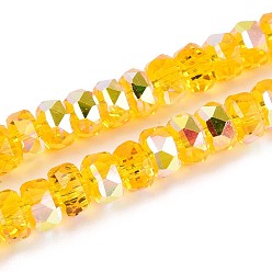 Золотистый Гальванизируйте прозрачное стекло бисер нитей, рондель, граненые, с покрытием AB цвета, золотые, 5.5~6.5x3.5~4.5 мм, отверстие : 1~1.4 мм, около 91~100 шт / нитка, 14.17~17.32 дюйм (36~44 см)