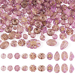 Orchid 100G Transparent Acrylic Beads, Mixed Shapes, with Glitter Powder & Golden Metal Enlaced, Orchid, 10mm