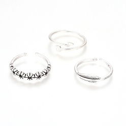 Antique Silver & Silver Adjustable Brass Stackable Finger Ring Sets, Cuff Rings, Open Rings, Antique Silver & Silver, 16.8~17.8mm, 3pcs/set
