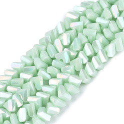 Light Cyan Electroplate Opaque Glass Beads Strands, Triangle, Faceted, AB Color Plated, Light Cyan, 2~3x3~3.5x3~3.5mm, Hole: 0.7~0.9mm, about 122~136pcs/strand, 10.43~11.61 inch(26.5~29.5cm)