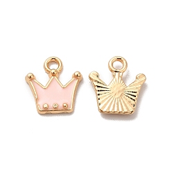 Pink Панданы из сплава эмали, без свинца и без кадмия, золотой свет, корона очарование, розовые, 12x11x2 мм, отверстие : 1.8 мм