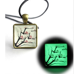 Белый Квадратное колье из светящегося в темноте колье из сплава с кожаными шнурками, белые, 15.75~23.62 дюйм (40~60 см)