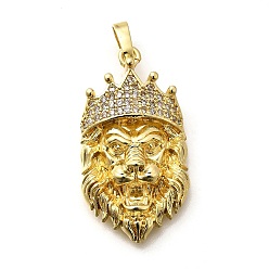 Настоящее золото 18K Реечное покрытие латунь микропаве кубический цирконий эмаль подвески, долговечный, без свинца и без кадмия, лев прелести, реальный 18 k позолоченный, 30x16x5.5 мм, отверстие : 5.5x3.5 мм