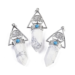 Говлит Натуральный говлит ограненные заостренные пули большие подвески, стойка покрытие латунь дерево жизни треугольные подвески, платина, без свинца и без кадмия, 56~57x26.5~27x16.5~17 мм, отверстие : 6x4 мм