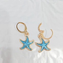 Темно-Голубой Серьги-гвоздики с эмалевой отделкой из сплава и застежкой-молнией в форме звезды на морскую тематику, золотые, глубокое синее небо, 32x15 мм