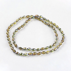 Goldenrod Electroplate Glass Beads Strands, Half Plated, Faceted, Oval, Goldenrod, 6x4mm, Hole: 1mm, about 72pcs/strand, 16 inch