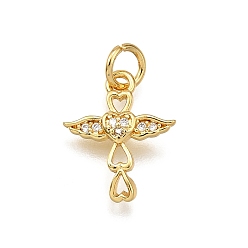 Настоящее золото 18K Латунные микро проложить кубического циркония подвески, крест с крыльями, долговечный, без свинца и без кадмия, с целью перехода в кольце, реальный 18 k позолоченный, 14.5x12x2 мм