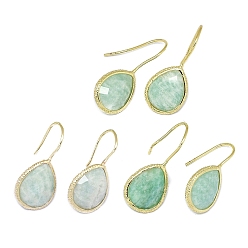 Amazonite Natural Amazonite Dangle Earrings, with Golden Tone Brass Findings, teardrop, 25.5~32x13.5x5mm, Pin: 0.8mm