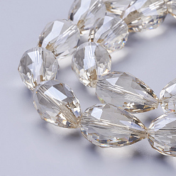 пшеница Стеклянные бусины с гальваническим покрытием , гальваническое покрытие, граненые, слеза, цвет пшеницы, 27~28x18 мм, отверстие : 2 мм, около 25 шт / нитка, 26.3 дюйм ~ 27.1 дюйм (67 см ~ 69 см)