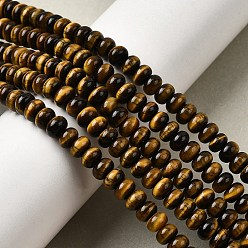 Тигровый глаз Природных тигровый глаз бисер нитей, рондель, класса AB +, 6x4 мм, отверстие : 0.7 мм, около 95 шт / нитка, 14.96'' (38 см)