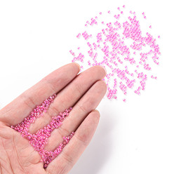 Hot Pink 11/0 Grade A Round Glass Seed Beads, Transparent Inside Colours, AB Color Plated, Hot Pink, 2.3x1.5mm, Hole: 1mm, about 48500pcs/pound