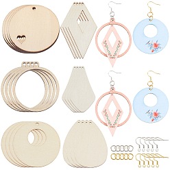 Цвет Древесины Набор для изготовления украшений своими руками, в том числе деревянные подвески, латунные кольца и серьги, деревесиные, 49.5~60x27~50x2~3 мм, отверстие : 2~3 мм