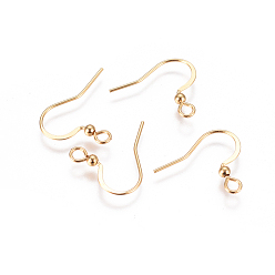 Real 18K Gold Plated 304 Stainless Steel Earring Hooks, Flat Earring Hooks, with Horizontal Loop, Real 18K Gold Plated, 16x16.5x2.5mm, Hole: 2mm, 22 Gauge, Pin: 0.6mm