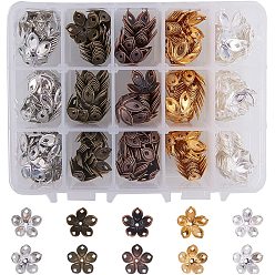 Mixed Color Iron Filigree Bead Caps, Flower, Mixed Color, 18x8mm, Hole: 2mm, 40pcs/color, 5colors/box