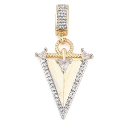 Настоящее золото 18K Латунные микро проложить кубического циркония подвески, без кадмия и без свинца, треугольник прелести, реальный 18 k позолоченный, 29.5x20.5x5 мм, отверстие : 7.5 мм