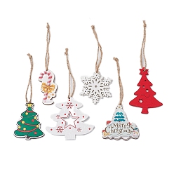 (52) Непрозрачная лаванда Рождественский принт подвеска из дерева украшение, джутовый шнур для украшения двери дома, рождественская елка, снежинка и леденец, разноцветные, 115~130 мм