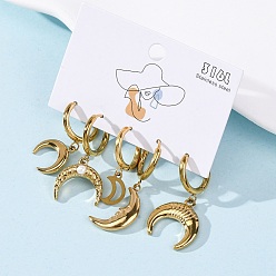 Золотой 5шт. 304 серьги-кольца из нержавеющей стали, луна, с пластиковой имитационной жемчужиной, золотые, 23~32x7~15.5 мм