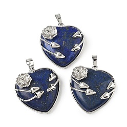 Ляпис-Лазурь Подвески в форме сердца из окрашенного натурального лазурита, латунные цветочные обертки для любви, платина, 35x32x11.5 мм, отверстие : 8x5 мм