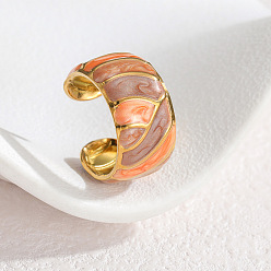 Розово-Коричневый 304 Открытые кольца из эмалированной нержавеющей стали, узоров, золотые, розово-коричневый, 17 мм