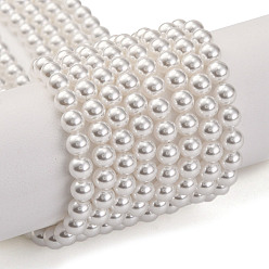 Белый Выпечка окрашены перламутровый стекла жемчужные нити круглый шарик, белые, 4 мм, отверстие : 0.7 мм, около 102 шт / нитка, 16.14'' (41 см)