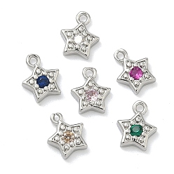 (52) Непрозрачная лаванда Латунные микро проложить кубического циркония прелести, звезды прелести, без кадмия и без свинца, долговечный, стойки покрытие, платина, разноцветные, 8x6.5x1.7 мм, отверстие : 1 мм