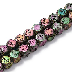 (966) Внутренний цвет Кристалл / Лиловато-лиловый на подкладке Гальванические бусины из натуральной лавы, граненые, кубические, с покрытием цвета радуги, 6~6.5x6~6.5x6~6.5 мм, отверстие : 1.2 мм, около 62 шт / нитка, 16.14'' (41 см)