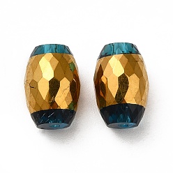 Teal Opaque Electroplate Glass Beads, Golden Plated, Faceted, Oval, Teal, 12x8mm, Hole: 0.8mm