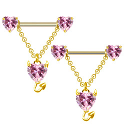 Золотой 316l Стремя для сосков из нержавеющей стали с ярко-розовым кубическим цирконием, булавки для пирсинга сосков, золотые, 14 мм, штифты : 1.6 мм