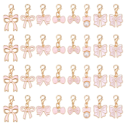 Pink 32шт. 8 sdtyles подвески-бантики из сплава с эмалью, Сплав с застежками когтя омара, розовые, 24~32x10~18 мм, 4 шт / стиль