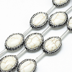 Creamy White Natural Magnesite Rhinestone Beads, Oval, Creamy White, 20.5~23x6mm, Hole: 1mm