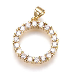 Золотой Латунные микро проложить кубического циркония подвески, кольцо, прозрачные, золотые, 20x18x3 мм, отверстие : 3.5x4 мм