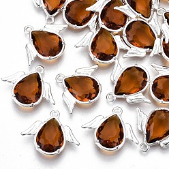 Шоколадный Граненые подвески стекла, с элементами из экологически чистого сплава, без кадмия, без никеля и без свинца, ангел, серебряные, цвет шоколада, 18x22x4.5 мм, отверстие : 1.6 мм